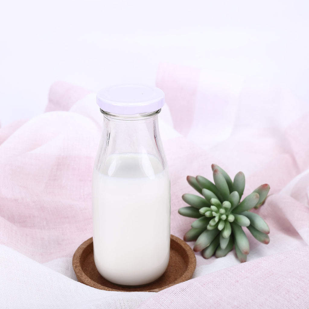 Clear Glass Milk Bottles with Lids - 12 Pc.