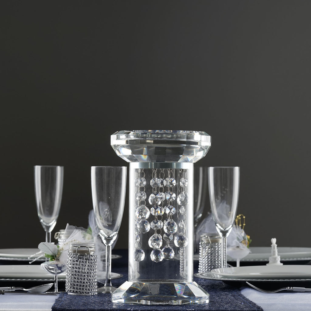 11" Crystal Glass Vase Pillar Candle Holder