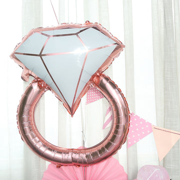 26" Giant Rose Gold White Diamond Ring Mylar Foil Helium Air Balloon