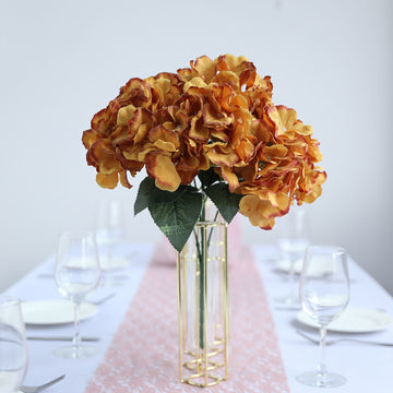 5 Bushes Gold Artificial Silk Hydrangea Flower Bouquets