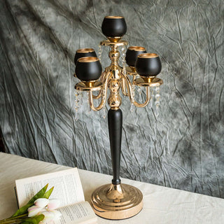 Elegant Gold/Black 5 Arm Metal Tealight Votive Candelabra Candle Holder Centerpiece Elegant Gold/Black 5 Arm Metal Tealight Votive Candelabra Candle Holder Centerpiece