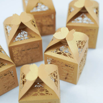 25 Pack Gold Butterfly Top Laser Cut Lace Favor Candy Gift Boxes