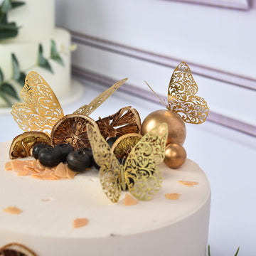 12 Pack 3D Gold Butterfly Wall Decals, DIY Mural Stickers, Metallic Butterfly Cake Decorations