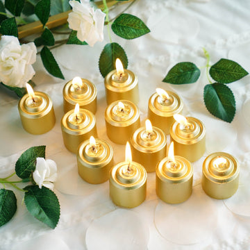 12 Pack 1.5" Gold Dripless Unscented Wax Votive Candles, Long Lasting Burn Real Wax