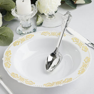 Elegant Gold Embossed White Soup Bowls for Stylish Events
