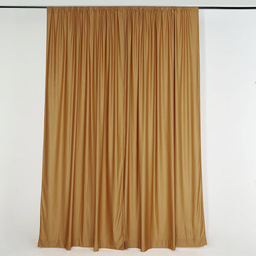 2 Pack Gold Scuba Polyester Event Curtain Drapes, Inherently Flame Resistant Backdrop Event Panels Wrinkle Free with Rod Pockets - 10ftx10ft