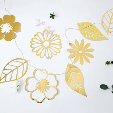 7ft Gold Foiled Paper Assorted Flowers Leaves Hanging Garland Banner