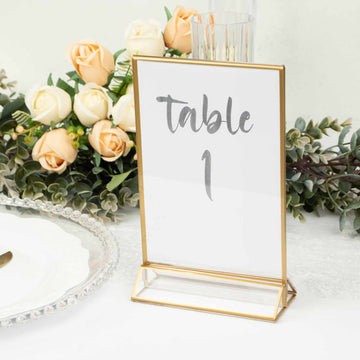 6 Pack 5"x9" Gold Frame Acrylic Freestanding Table Number Holders, Double Sided Sign, Picture, Menu Display Stands