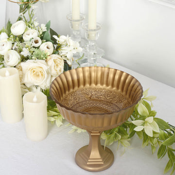 7" Gold Glass Antique Roman Style Flower Table Pedestal Vase, Wedding Compote Floral Bowl Centerpiece