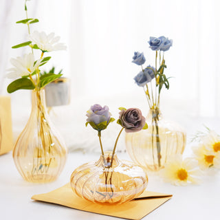 Elegant Gold Glass Ribbed Design Mini Flower Bud Vases