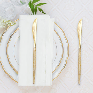 24 Pack Gold Glittered Disposable Knives, Plastic Silverware Cutlery