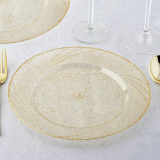 Elegant Gold Glittered Plastic Disposable Dinner Plates