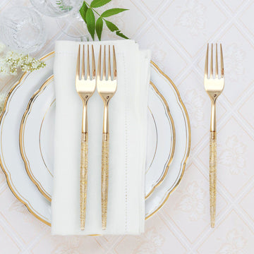 24 Pack 9" Gold Heavy Duty Plastic Forks with Glitter Handle Plastic Silverware