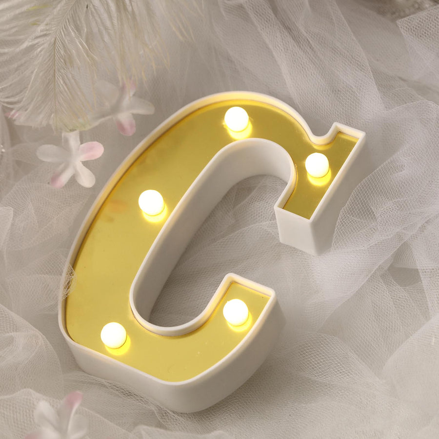 6 Gold 3D Marquee Letters | Warm White 5 LED Light Up Letters | C