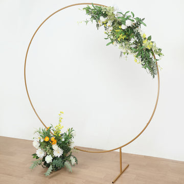 6.5ft Gold Metal Circle Wedding Arch Stand, Floral Balloon Garland Hoop, Round Backdrop Frame