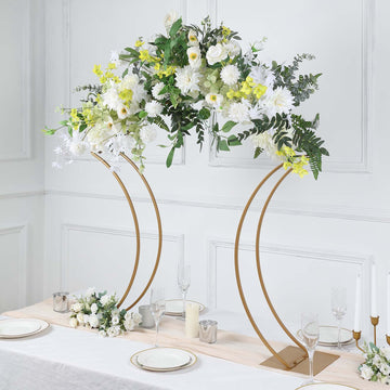 38" Gold Metal Floral Arch Frame Table Display Stand With Curvy Design, Large Table Centerpiece or Wedding Aisle Prop