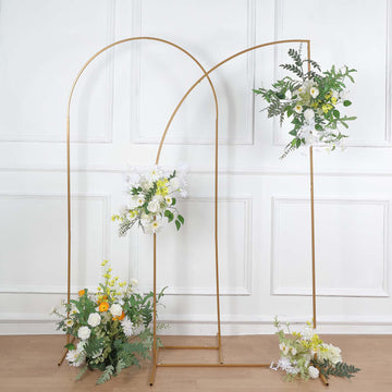 7ft Gold Metal Half Moon Floral Frame Wedding Arbor Stand, Chiara Backdrop Display Arch