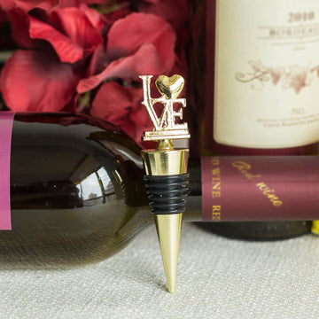 4" Gold Metal Love Wine Bottle Stopper Wedding Party Favors With Velvet Gift Box