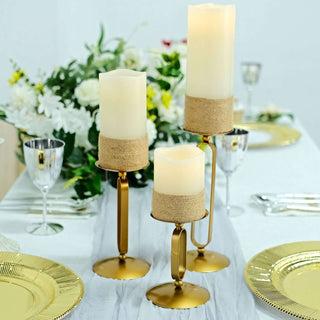 Elegant Gold Metal Oval Frame Pillar Candle Holder Stands Elegant Gold Metal Oval Frame Pillar Candle Holder Stands