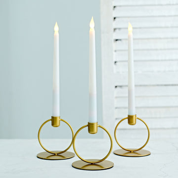 3 Pack 4" Gold Metal Ring Frame Taper Candle Holder Stands, Geometric Table Centerpieces