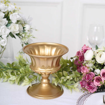 2 Pack 6" Gold Metal Roman Style Flower Table Pedestal Vase, Antique Mini Compote Vase