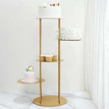 2.5ft Gold Metal 5-Tier Round Cupcake Stand, Dessert Display Centerpiece, Tiered Planter Shelves