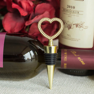 4" Gold Metal Studded Heart Wine Bottle Stopper Wedding Party Favors With Velvet Gift Box