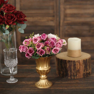 2 Pack 6" Gold Metal Trumpet Style Flower Table Pedestal Vase, Antique Mini Compote Vase