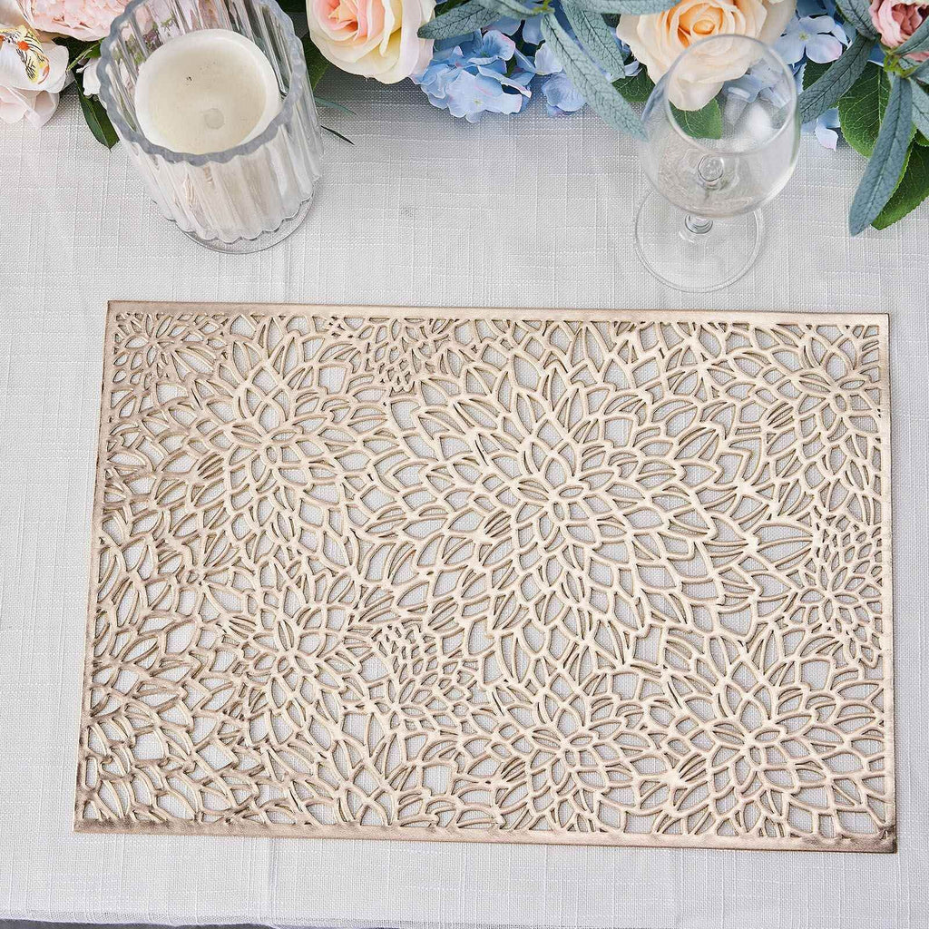 6 Pack 12"x18" Gold Floral Vinyl Placemats