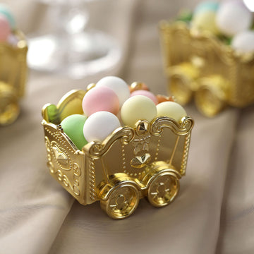 12 Pack 2.5" Gold Mini Chariot Treat Party Favor Boxes, Small Candy Container Gift Boxes