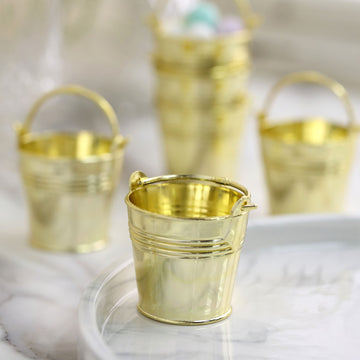 12 Pack 6" Gold Mini Planter Treat Party Favor Boxes, Small Pail Bucket Candy Container Gift Boxes