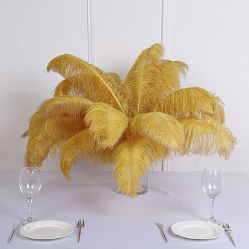 12 Pack Gold Natural Plume Ostrich Feathers Centerpiece Filler - 24"-26"