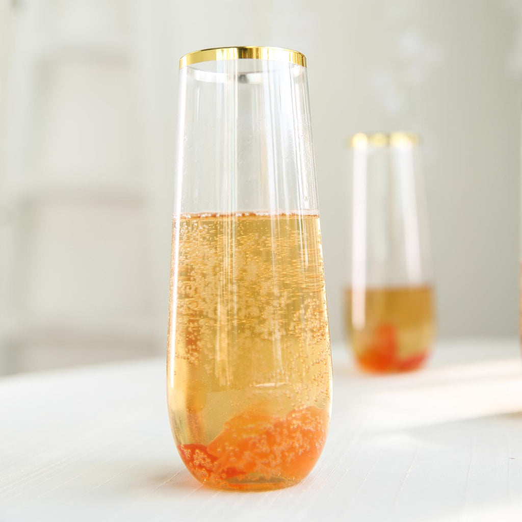9oz Clear Disposable Stemless Champagne Flutes With Gold RIM