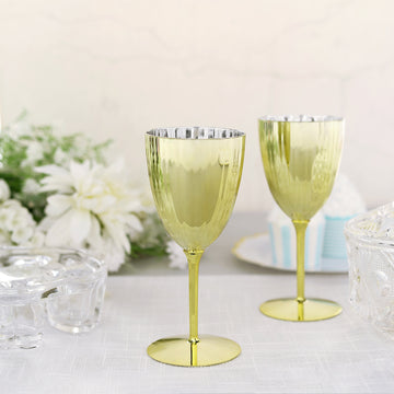 6 Pack Gold 8oz Plastic Wine Glasses, Disposable Wine Goblets