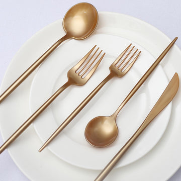 50 Pack Gold Premium Plastic Silverware Set, Heavy Duty Disposable Sleek Utensil Cutlery