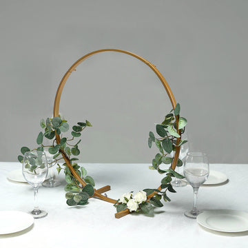 20" Gold Round Arch Wedding Centerpiece, Metal Hoop Wreath Tabletop Decor