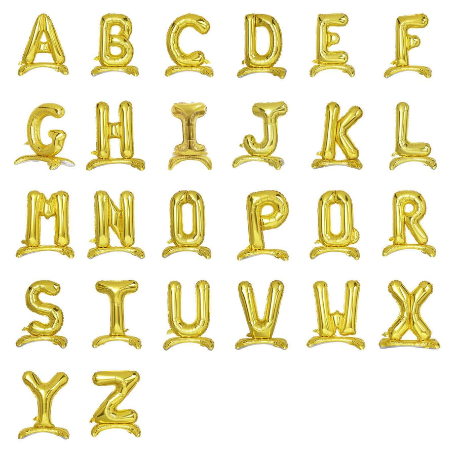 Gold balloon letters A-Z set on a white background.