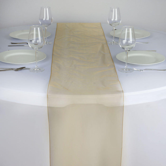 14" x 108" Gold Seamless Organza Table Runners#whtbkgd