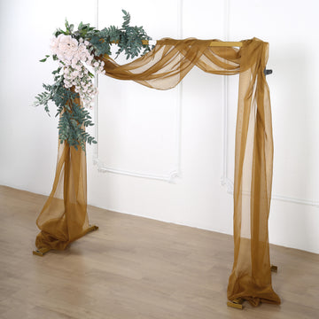 18ft Gold Sheer Organza Wedding Arch Drapery Fabric, Window Scarf Valance