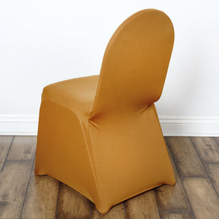 Invest in Quality and Style with the Gold Spandex Stretch Fitted Banquet Chair Cover