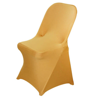 Add a Touch of Glamour with the Gold Spandex Stretch Fitted Folding Chair Cover Add a Touch of Glamour with the Gold Spandex Stretch Fitted Folding Chair Cover