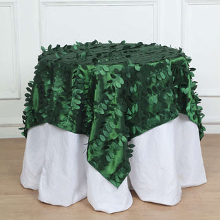 Green 3D Leaf Petal Taffeta Fabric Square Table Overlay Green 3D Leaf Petal Taffeta Fabric Square Table Overlay