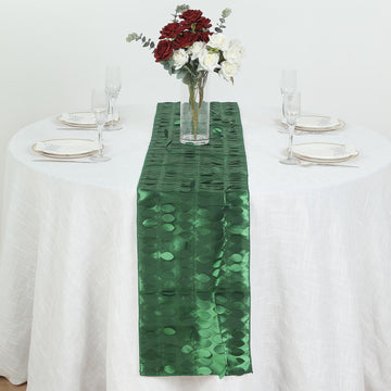 12"x108" Green 3D Leaf Petal Taffeta Fabric Table Runner