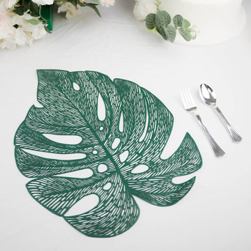 6 Pack 18" Green Monstera Leaf Vinyl Placemats, Non-Slip Dining Table Mats