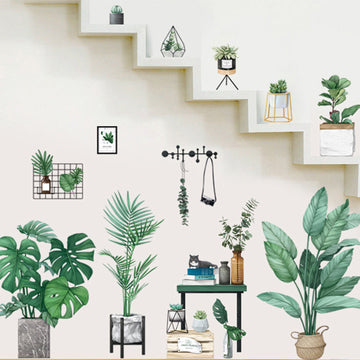 Green Potted Plants Planters Wall Decals, Peel and Stick Decor Stickers