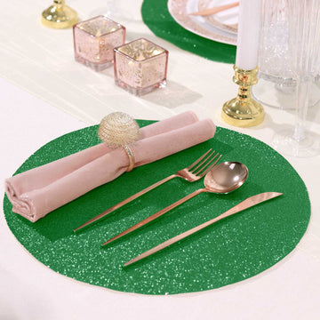 6 Pack Green Round Sparkle Placemats, Non Slip Glitter Decorative Table Mats
