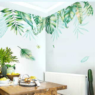 Add a Tropical Vibe to Your Space with Green Tropical Hanging Leaves Wall Decals