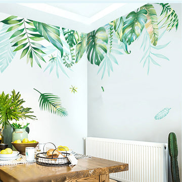 Green Tropical Assorted Hanging Leaves Wall Decals, Plant Peel Removable Stickers