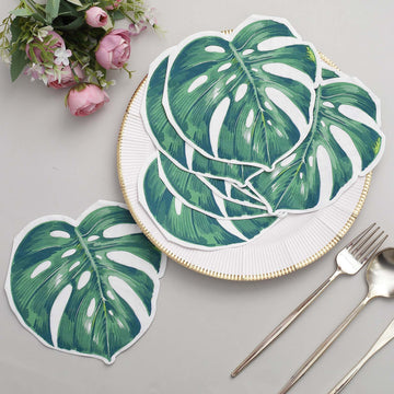 20 Pack Green Tropical Leaf Cocktail Paper Napkins, Disposable Party Napkins