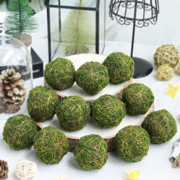 12 Pack 2" Handmade Preserved Natural Moss Ball Vase Fillers with Golden Twine